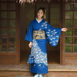 Vêtements ethniques Kimono traditionnel japonais avec ceinture femme Haori Yukata Geisha Cosplay Costume Obi femmes vague impression robe de soirée