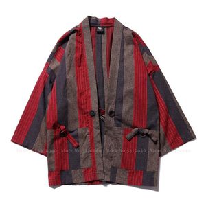 Etnische kleding Japanse traditionele kimono gewaden mannen katoen gestreepte yukata haori t-shirt Chinese stijl Cardigan Summer Beach losse blouse c