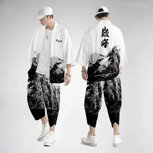 Vêtements ethniques Japonais Traditionnel Kimono Pantalon Hommes Haori 2 Pièces Costume Rétro Yukata Mode Asiatique Harajuku Hanfu Veste 2024