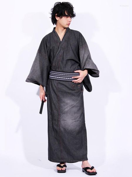 Ropa étnica Kimono tradicional japonés para hombres con cinturón Albornoz formal Jeans Cocina Ropa de trabajo