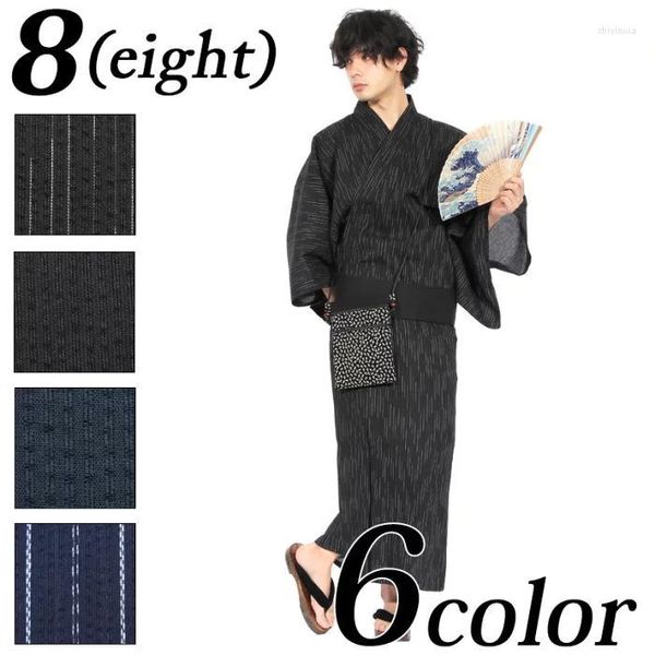 Vêtements ethniques Kimono traditionnel japonais pour hommes Yukata Samurai Style Loungewear en coton avec ceinture Multi-style