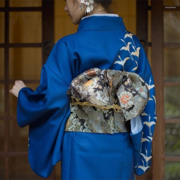 Vêtements ethniques japonais traditionnel pré-attaché Kimono Obi femmes Yukata Robe ceinture accessoires Sakura Jacquard armure arc accessoires de Cosplay