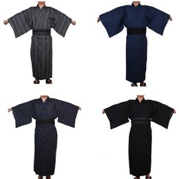 Etnische kleding Japanse traditionele samurai kimono voor mannen yukata badende gewaad hekoobi losse stijl sauna slijtage woonkleding riem lange jurk katoen 230331