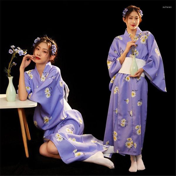 Ropa étnica estilo tradicional japonés mujer Yukata Kimono con Obi manga larga Geisha etapa actuación Cosplay vestido asiático Pography