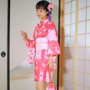 Etnische kleding Japanse traditionele vrouwen kimono pak afdrukken cosplay kostuum korte badjas yukata jurk roze nieuwigheid Performance
