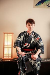 Etnische kleding Japanse traditionele jongeman Yukata met Obitage Satin Kimono Bathrobe jurk Vintage Performatie Print Dresse onesize