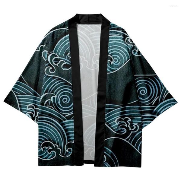 Ropa étnica Onda japonesa Impreso Kimono Pantalones cortos de playa Ropa de anime tradicional Cardigan Cosplay Hombres Mujeres Yukata Camisa Blusa