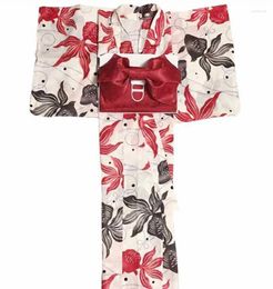 Vêtements ethniques Kimono Yukata pour femmes japonaises sans ceinture tissu en coton poisson rouge pour longueur 140-175CM