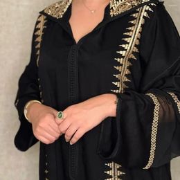 Etnische Kleding Jellaba Hooded Vrouwen Abaya Zwart Lange Mouwen Dubai Turkije Marokko V-hals Gewaad Losse Gurban Islam Mousseline