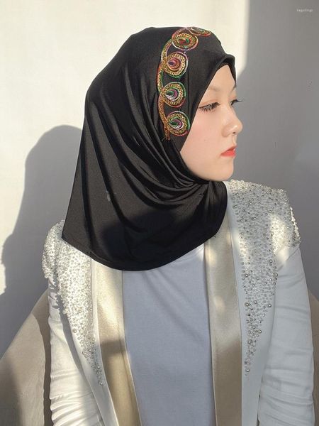 Ropa étnica Jersey gorro de punto Hijab lentejuelas elásticas bufanda instantánea musulmana islámica diadema cubierta cabeza envoltura Turbante