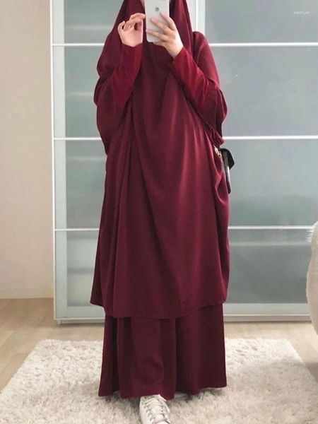 Vêtements ethniques Jilbab 2 pièces Ensemble Dubaï Islamique Overhead Abaya Khimar Jupe Femmes Musulmanes Tenues de Prière Ramadan Eid Hijabi