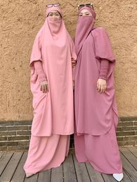 Abbigliamento etnico Jilbab 2 pezzi Set donne musulmane Umrah Prayer Outfit Dubai Turchia islamico sopra la testa Abaya Khimar gonna Ramadan Eid Hijabi