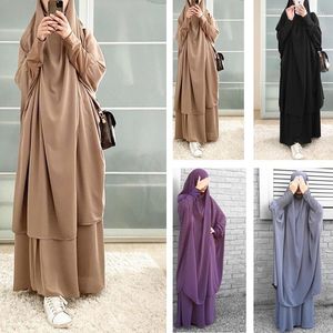 Ropa étnica Jilbab Conjunto de 2 piezas Vestido de Ramadán Mujer musulmana Abaya Conjuntos Africanos Islam Oración Marroquí Caftan Kimono A
