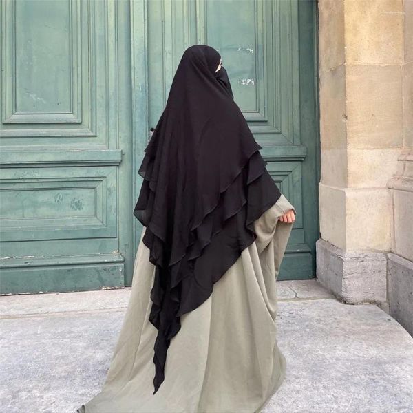 Vêtements ethniques Jilbab Khimar 3 couches en mousseline de mousselière Fiffite musulman islamique long khimars femmes Ramadan modeste au-dessus de la tête