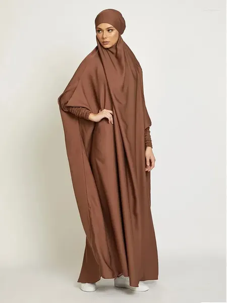 Vêtements ethniques Jilbab Modest Abaya Femmes Satin Shirred Cuff Robe à capuche islamique Ramadan Couverture complète Vêtement de prière Long Khimar Jilbabs