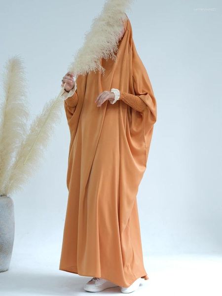 Vêtements ethniques Jilbab Satin Long Khimar Capuchon Abaya Islamique Ramadan Eid Femmes Musulmanes Prière Vêtement Dubaï Turquie Kaftan Hijab Robe