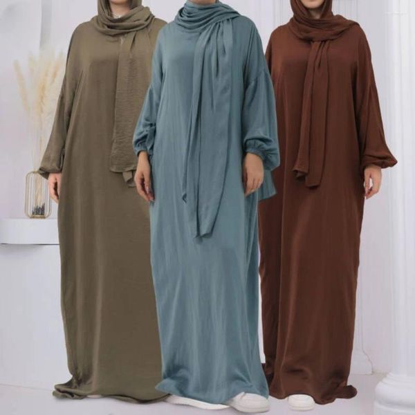 Vêtements ethniques Jilbabs pour femmes voilée Abaya avec foulard hijab intégré manches ballon robe de prière musulmane Ramadan Eid vêtements islamiques