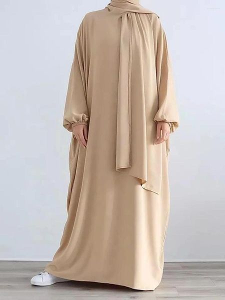 Ropa étnica Jilbabs Mujer musulmana Vestido de oración Abaya islámica con bufanda adjunta Dubai Traje modesto turco Hijab Robe Ramadán Eid