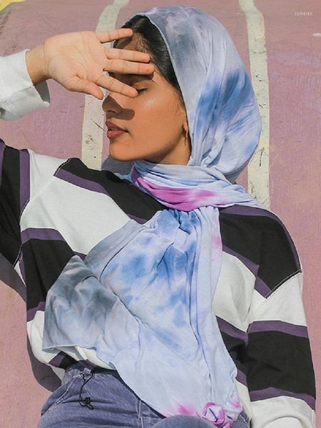 Vêtements ethniques JTVOVO 2023 175x70CM 11 Couleurs Femmes Musulmanes Hijab Mode Tie-dye Perle En Mousseline De Soie Wrap Foulard Dubaï Inde Gradient Turban