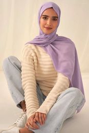 Ropa étnica JTVOVO 2023 Musulmán Color sólido Burbuja de lujo Gasa Hijab Velo fino para mujer Dubai Árabe Islam Turbante Hijabs Bufanda Pañuelo en la cabeza