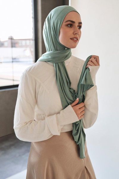 Ropa étnica Jtvovo 2023 Mujeres musulmanas Color sólido Jersey Hijab Alevable Cabeza de algodón Mercerizado Bufanda Bufanda Turbera Velo islámico Velo islámico