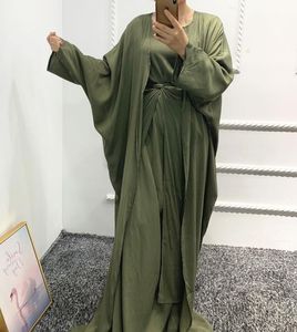 Ropa étnica Kaftan Abaya Dubai Eid Abayas para mujeres 4 piezas Conjunto musulmán Linene Traje árabe Maxi Hijab Vestido Wrap Falda Kimono Femme Musulm