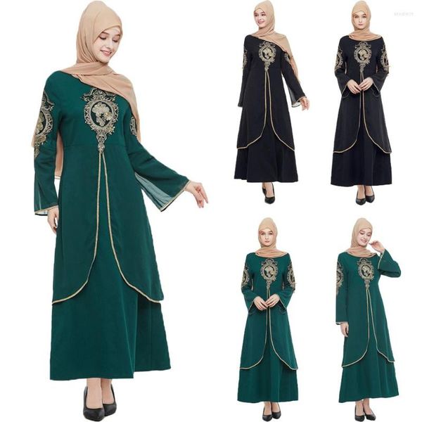 Ropa étnica Kaftan Vestidos Lujosas Mujeres Dubai Flor Bordado Elegante Manga larga Musulmán Abaya Islam Turquía Jellaba Vestido marroquí