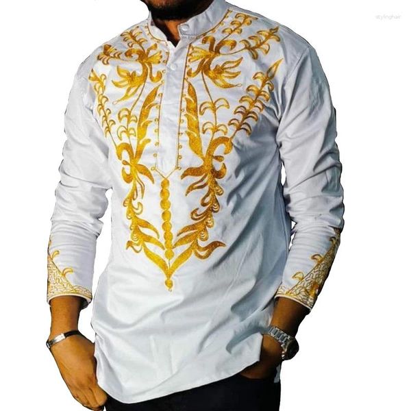 Ropa étnica Kaftan Vestidos Camisas para hombres Dashiki África Moda Robe Africaine Casual Africano Bordado Blusas Ropa 2024