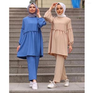 Vêtements ethniques Kaftan Dubaï Abaya Turquie Mode Hijab Robe Ensembles musulmans Islam Ensemble pour femmes Deux pièces Hauts et pantalons longs Tenue féminine