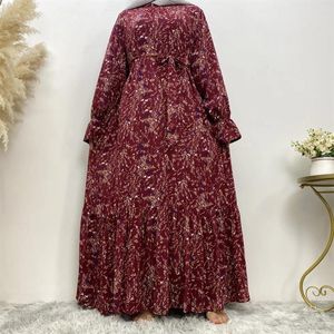 Vêtements ethniques Kaftan Floral Print Eid Mubarak Djellaba Mousseline de soie Femmes Robe musulmane Robe arabe Robe Dubaï Turquie Caftan Islamique Jalabiya
