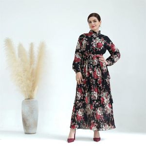 Vêtements ethniques Kaftan Femmes en mousseline de mousseline Maxi Dubaï Muslim Dubai Party Party Floral Print Layer Jalabiya Ramadan Caftan Abaya Islamic Vestido