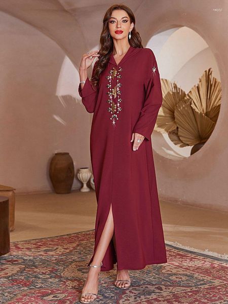 Vêtements Ethniques Kaftans Abayas Pour Femmes Ramadan Eid Mubarak Rouge Abaya Dubaï Musulman Pakistanais Arabe Turquie Islam Robe Longue Robe Marocaine