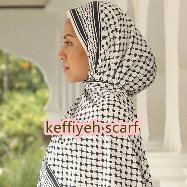 Ropa étnica Keffiyeh Hijab Bufanda Palestina Gasa Estampado Hijabs negros para mujer Musulmán Pañuelo Chales Tocado árabe Islámico