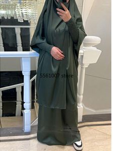 Vêtements ethniques Khimar Abaya Ensemble Pour Femmes Satin 2 Pièce Islamique À Capuche Abayas Ramadan Musulman Prière Tenue Dubaï Turquie Modestie Burqa