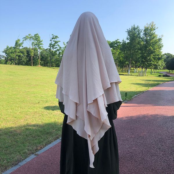 Vêtements ethniques Khimar Deux Couche Jazz Crêpe Double Couches Haute Qualité Musulman Modeste Mode Prière Long Hijab En Gros Islamique 230412