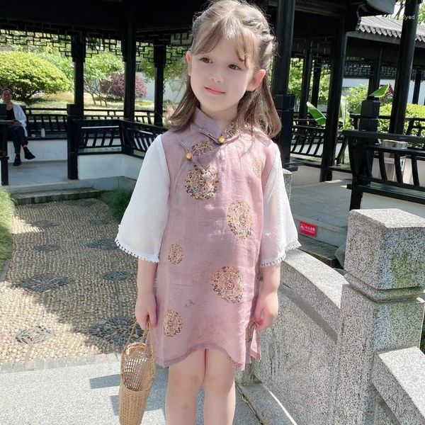 Ropa étnica Niños Niña Cheongsam Qipao Vestido Verano 2023 Bebé Princesa Vestidos Adolescente Media Manga Casual Niños Ropa de fiesta