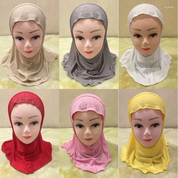 Ropa étnica Niños Hielo Seda Taladro Cordón Borla Oración Turbante Ramadán Chicas musulmanas Una pieza Amira Hijab Sombreros Islámico Árabe Chales Headwear