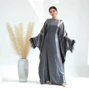 Vêtements ethniques Kimono Abaya Dubai Robe de luxe Fashion Fashion Feather Batwing Slve décontractée Morocain Maroc