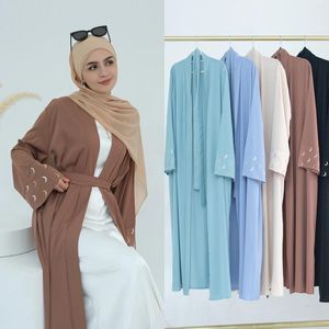 Vêtements ethniques Kimono Abaya Dubai Moon Lune Broderie Islamic Muslim Femmes Déswear Modest Kaftan Turkish Ramadan Eid (pas de foulard intérieur)