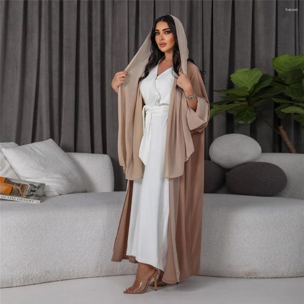 Ropa étnica Kimono Gasa Abayas Cardigan abierto Vestido largo largo para mujeres musulmanas Kaftan Turquía Dubai Eid Ramadán Túnica árabe Caftan