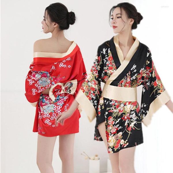 Ropa étnica Kimono Cosplay moda japonesa ropa de dormir mujeres Sakura vestido Sexy estampado Floral Yukata estilo tradicional cárdigan corto