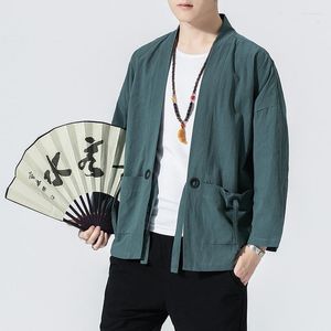 Vêtements ethniques Kimono robe hommes coton lin Costumes Harajuku 2023 été hommes Vintage chemises amples mâle Style chinois Cardigan