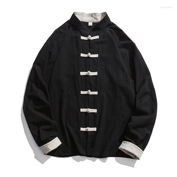 Ropa étnica Kimono chaqueta hombres tradicional chino Lino Hanfu Top manga larga Tang traje camisa cárdigan abrigo M-5XL