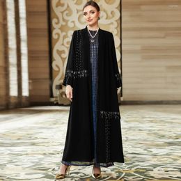 Ropa étnica Kimono Musulmán Borla Cuentas Abiertas Abaya Cardigan Vestidos de mujer Turquía Kaftan Árabe Eid Ramadán Túnica islámica Femme Jalabiya