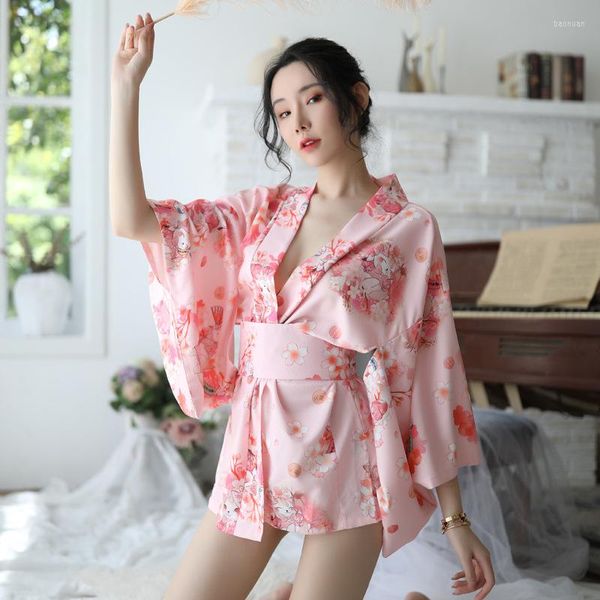 Ropa étnica Kimono Bata Albornoz Mujeres Estilo tradicional Yukata Disfraces Pijamas Cinturón Vestido japonés Lencería sexy Batas