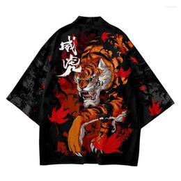 Vêtements ethniques Kimono Streetwear Men Femmes Cardigan Cosplay Haori Yukata Harajuku Tops Robe Oversize Oversize 5xl 6xl Tiger imprimé plage japonais