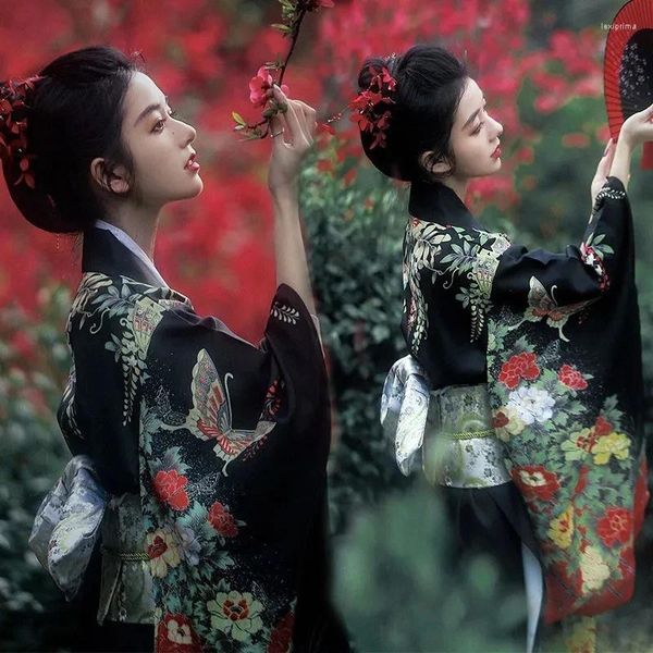 Ropa étnica kimono mujeres vestido formal traje tradicional yukata kimonos cosplay japón pografía retro pequeña manga vibrante blusa vestido