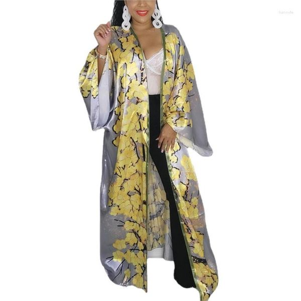 Vêtements ethniques Kimono Femmes Imprimé Abaya Lâche Robe À Manches Longues Robe De Vacances Plage Bikini Crème Solaire Cardigan Chemise De Nuit Kaftans Arrivée