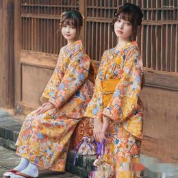 Vêtements ethniques Kimono Robe Femme Amélioration Japonais Peignoir Jaune Mignon Fille Tir Po