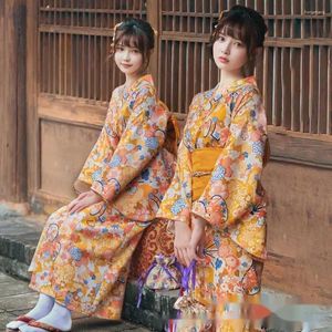 Etnische kleding kimono damesjurk verbetering Japanse badjas geel schattig meisje schieten po